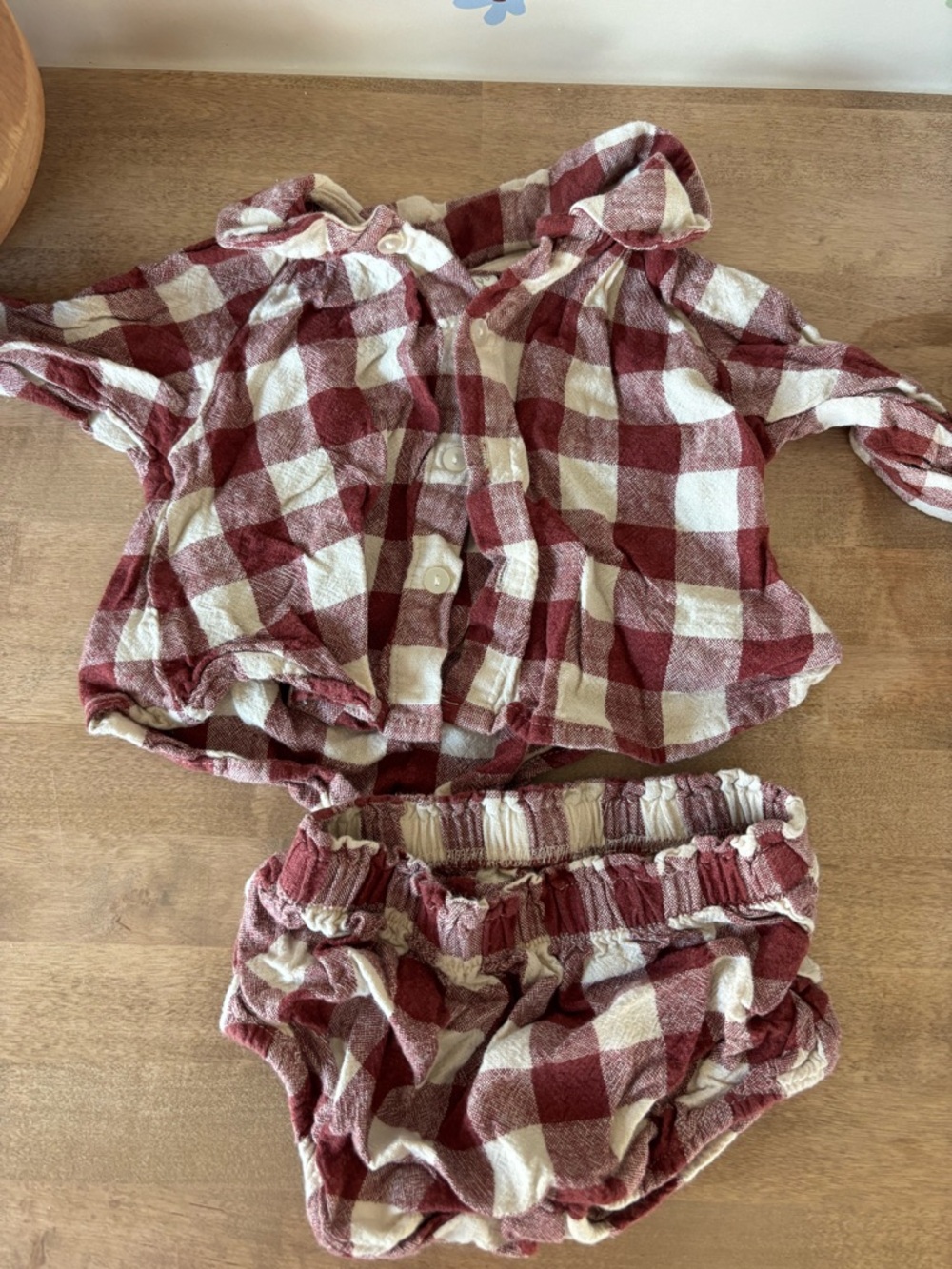 Rylee + Cru Red and Cream Plaid Baby set